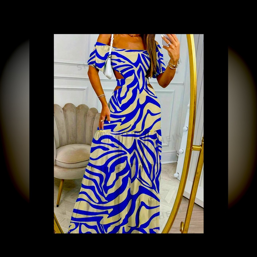 Blue and Cream Maxi Dress